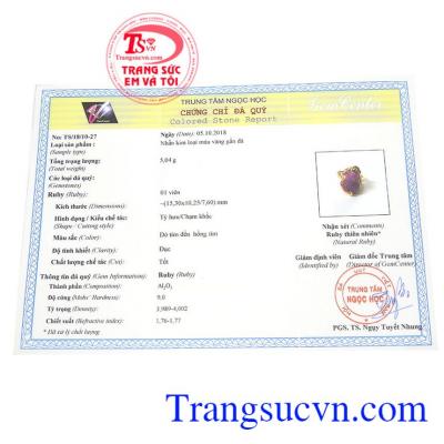 Giấy kiểm định từ trung tâm ngọc học