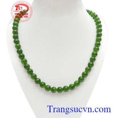 Chuỗi cổ ngọc Nephrite bình an đeo cổ hợp thời trang và phong thủy mang lại may mắn, sự giàu sang, thịnh vượng, sự nghiệp cho người đeo, chuỗi cổ ngọc Nephrite thiên nhiên đeo đẹp