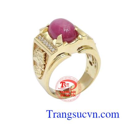 Nhẫn nam ruby sao 14k được chế tác 3D sắc nét, gắn viền đá 2 bên sang trọng
