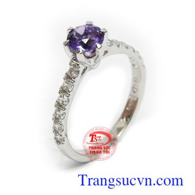Nhẫn nữ Thạch anh tím thủy chung vàng trắng 14k bền đẹp, chất lượng, kiểu dáng thời trang