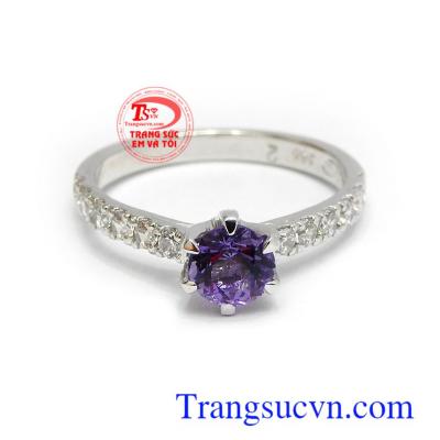 Nhẫn nữ Thạch anh tím thủy chung vàng 14k