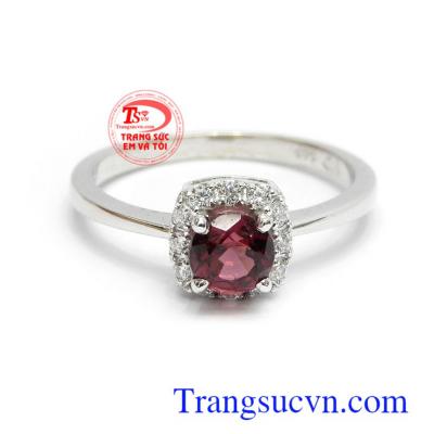 Nhẫn vàng trắng Granet Quyền Lực vàng 14k
