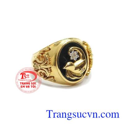 Sản phẩm nhẫn nam vàng tây có gắn ngọc cẩm thạch thiên nhiên