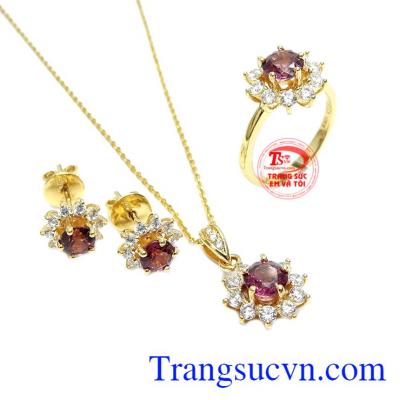 Bộ trang sức granet tài lộc 14k