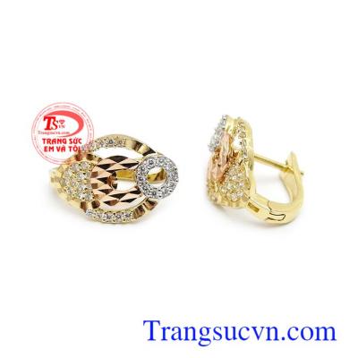 Hoa tai vàng tây dành cho nữ kiểu tinh tế, đeo hoa tai hợp thời trang