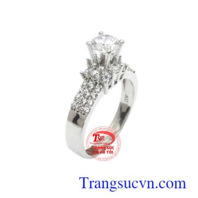 Nhẫn nữ đính đá phong cách thời trang vàng 18k, nhẫn nữ vàng trắng cao cấp