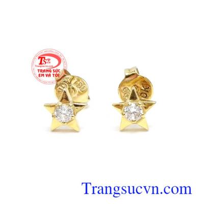 Hoa tai vàng đính đá thời trang vàng 10k kiểu dáng hình ngôi sao độc đáo, sắc nét
