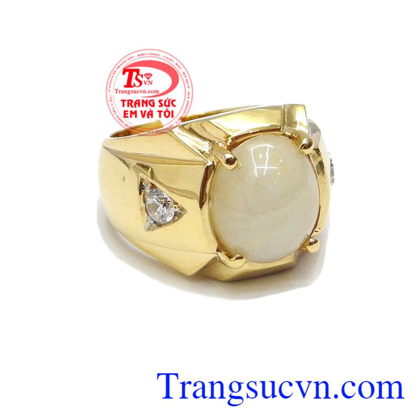 Nhẫn nam saphia phong cách được chế tác từ vàng 14k, bảo hành 1 năm, giao hàng nhanh trên toàn quốc
