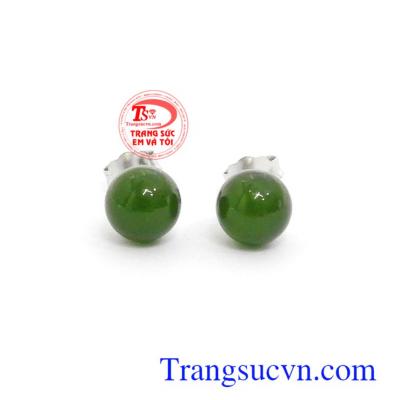 Hoa tai bạc đính Nephrite xinh xắn bền đẹp, chất lượng, chế tác tinh xảo độc đáo