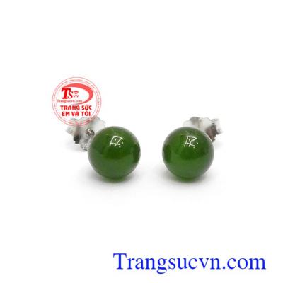 Hoa tai bạc đính Nephrite xinh xắn