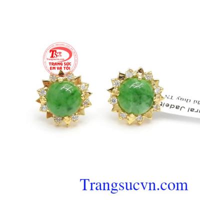 Đôi hoa tai Jadeite bình an 18k