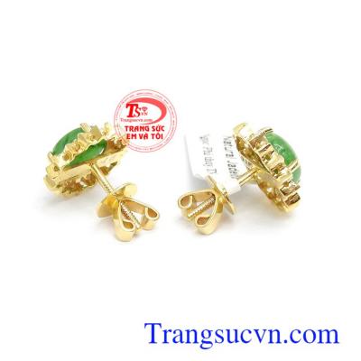 Hoa tai vàng 18k đính ngọc cẩm thạch
