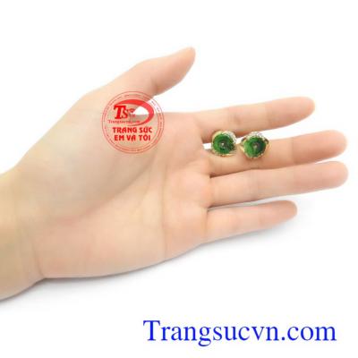 Hoa tai vàng 18k đính ngọc cẩm thạch thiên nhiên sang trọng