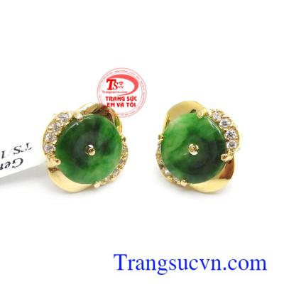 Hoa tai cẩm thạch may mắn 18k thời trang cá tính