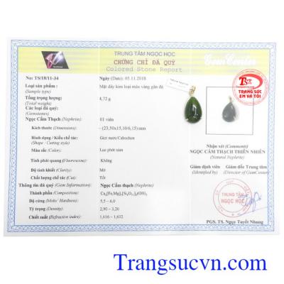 Giấy kiểm định. Mặt dây Nephrite giọt nước xinh xắn
