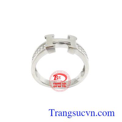 Nhẫn nữ Korea chữ H thời trang nhập khẩu nguyên chiếc, nhẫn nữ vàng trắng 10k