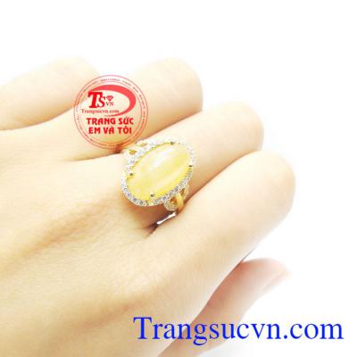 Nhẫn nữ vàng gắn đá quý Sapphire thiên nhiên dành cho phái đẹp, đeo hợp thời trang và quý phái