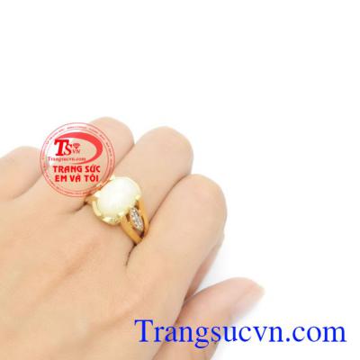 Nhẫn nữ vàng gắn đá quý Sapphire thiên nhiên dành cho phái đẹp, đeo hợp thời trang và quý phái