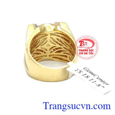 Nhẫn vàng gắn đá chủ Sapphire thiên nhiên, Nhẫn nam vàng đảm bảo chất lượng Uy tín, Đeo hợp phong thủy