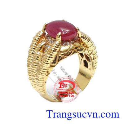 Nhẫn nam ruby phong cách 14k