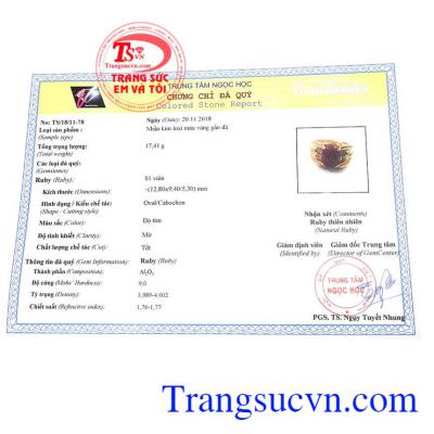 Giấy kiểm định từ trung tâm ngọc học