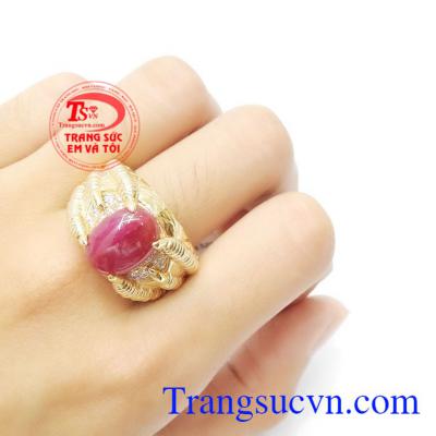 Nhẫn nam ruby phong cách 14k