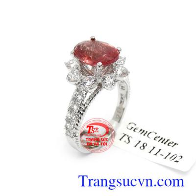 Nhẫn nữ vàng trắng Spinel may mắn