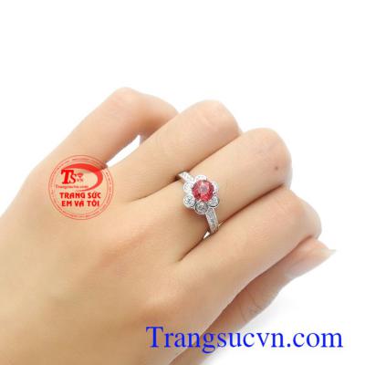 Nhẫn nữ Spinel vàng trắng sang trọng 14k bền đẹp, chất lượng, bảo hành 12 tháng