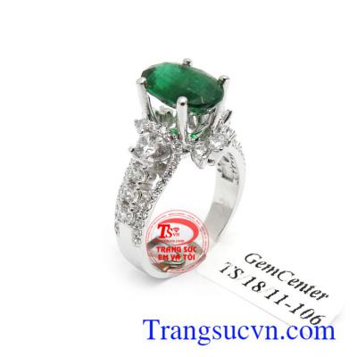 Nhẫn nữ vàng trắng Emerald bình an