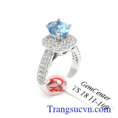 Nhẫn nữ vàng trắng Topaz thủy chung