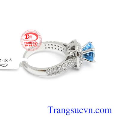 Nhẫn nữ vàng trắng Topaz thủy chung vàng 14k