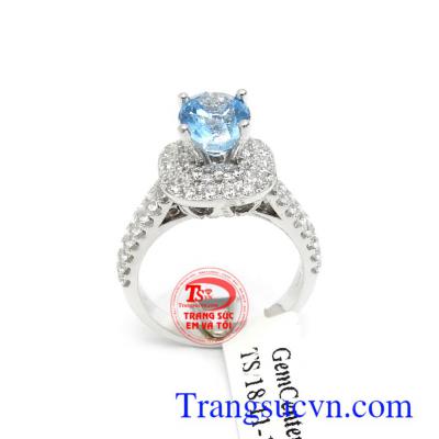 Nhẫn nữ vàng trắng Topaz thủy chung vàng 14k bền đẹp, chất lượng, chế tác kiểu dáng độc đáo