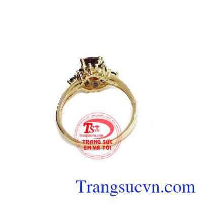Nhẫn vàng 14k gắn đá Granet, Nhẫn Nữ vàng đảm bảo chất lượng Uy tín