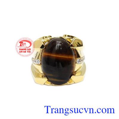 Nhẫn vàng 14k mắt hổ đẹp được kết hợp từ đá mắt hổ thiên nhiên và vàng tây 14k. 