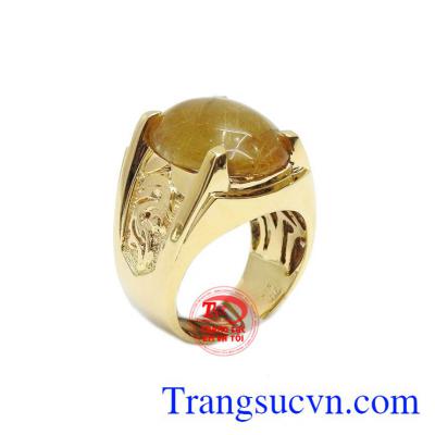 Nhẫn vàng 14k thạch anh tóc thiên nhiên