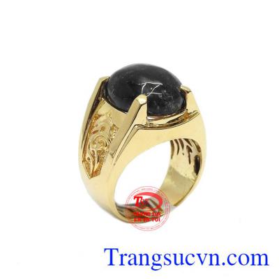 Nhẫn vàng 14k thạch anh tóc đen