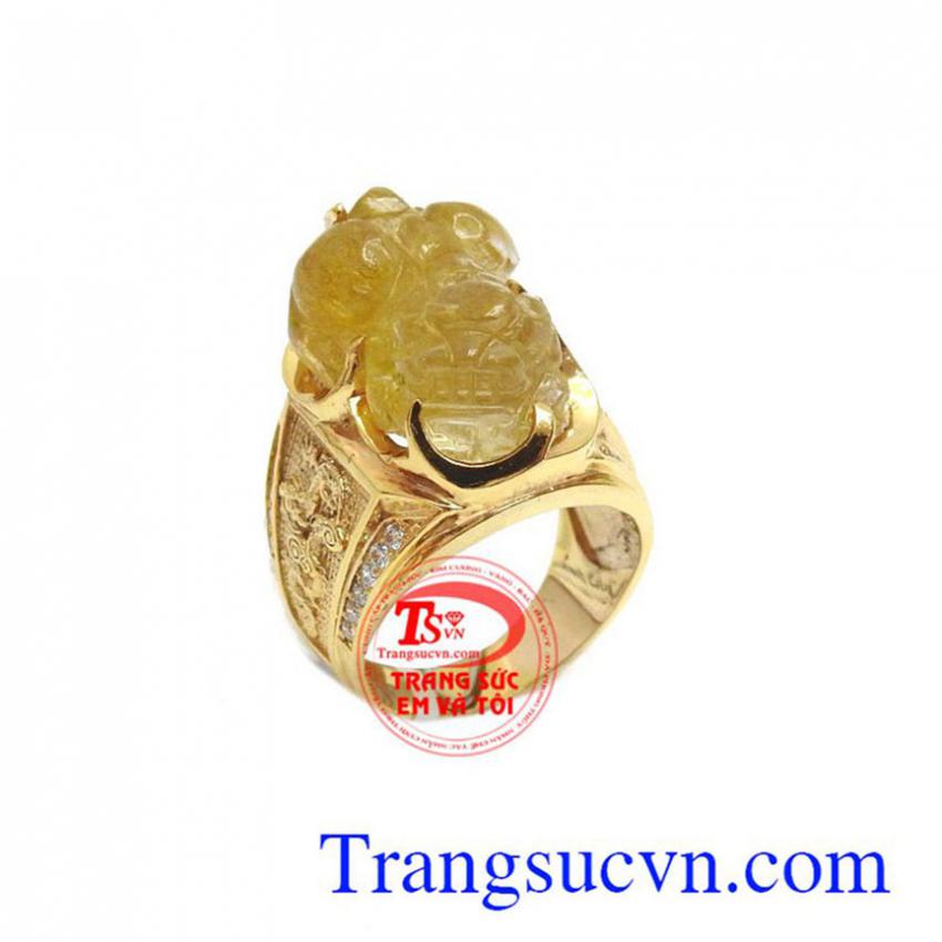 Nhẫn nam tỳ hưu thạch anh tóc vàng