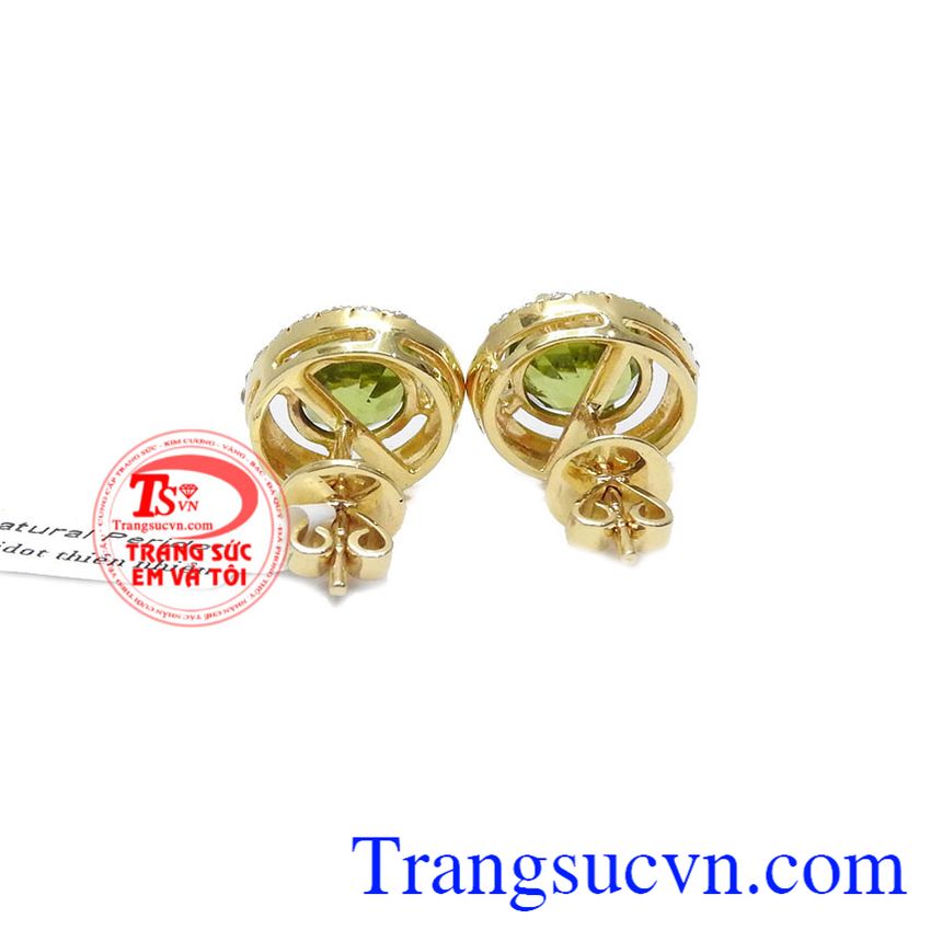 Hoa tai vàng tây bọc đá quý peridot, thiết kế tinh tế sang trọng