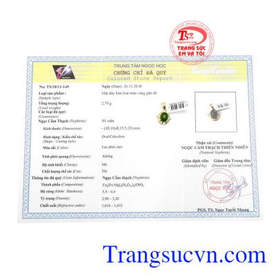 Sản phẩm có giấy kiểm định đá quý. Mặt dây nepherite nữ hoàng