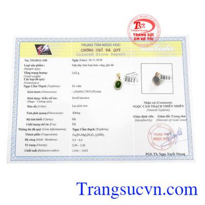 Sản phẩm có giấy kiểm định đá quý. Mặt dây nepherite sang trọng