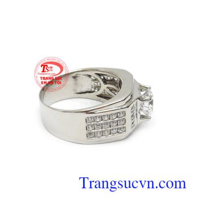 Nhẫn nam vàng trắng đính đá đẳng cấp
