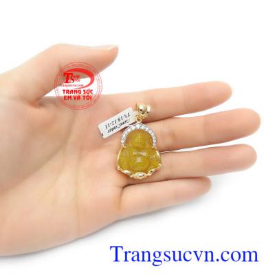 Mặt dây chuyền Di Lặc thạch anh tóc thiên nhiên chạm khắc độc đáo