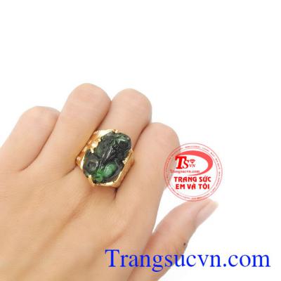 Nhẫn nam tỳ hưu vàng màu tinh tế gắn tỳ hưu đá thiên nhiên, mang lại may mắn, chiêu tài của cải, phú quý