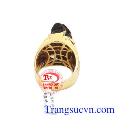 Nhẫn nam tỳ hưu vàng màu tinh tế gắn tỳ hưu đá thiên nhiên, mang lại may mắn, chiêu tài lộc, phú quý