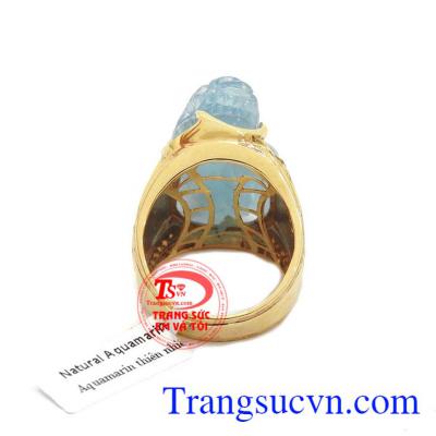 Nhẫn nam tỳ hưu aquamarine vàng 14k. bảo hành 12 tháng, giao hàng nhanh trên toàn quốc