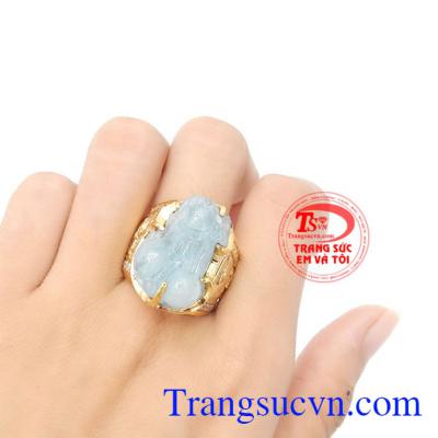 Nhẫn nam tỳ hưu vàng màu tinh tế gắn tỳ hưu đá thiên nhiên, mang lại may mắn, chiêu tài lộc, phú quý