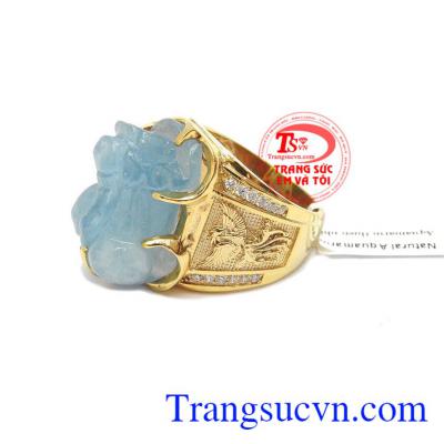 Nhẫn nam tỳ hưu vàng màu tinh tế gắn tỳ hưu đá thiên nhiên, mang lại may mắn, chiêu tài lộc, phú quý