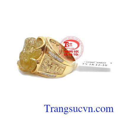 Nhẫn nam tỳ hưu thạch anh tóc vàng, bảo hành 12 tháng, giao hàng nhanh trên toàn quốc