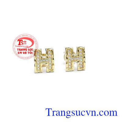 Hoa tai chữ H đẹp là sản phẩm hoa tai đẹp xinh xắn, chữ H cách đẹp được gắn đá lấp lánh
