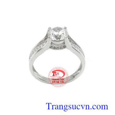 Nhẫn nữ Korea vàng trắng phong cách 10k đính đá nhập khẩu bền đẹp, chất lượng, kiểu dáng tinh tế